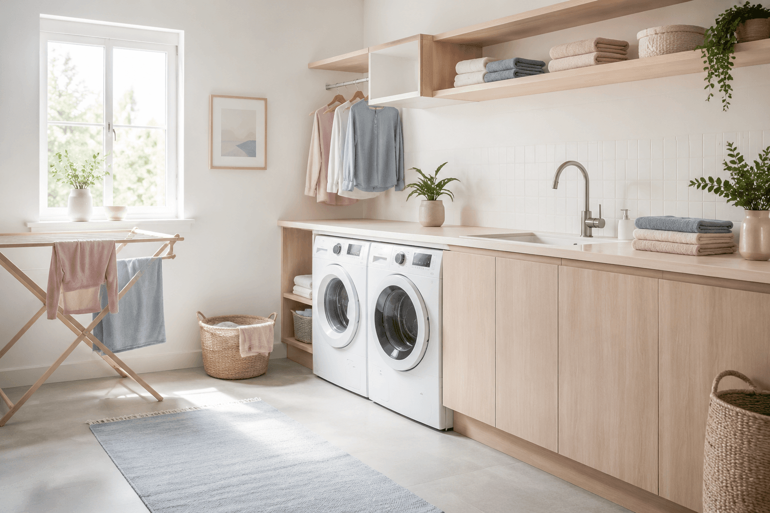 A bright Scandinavian laundry space